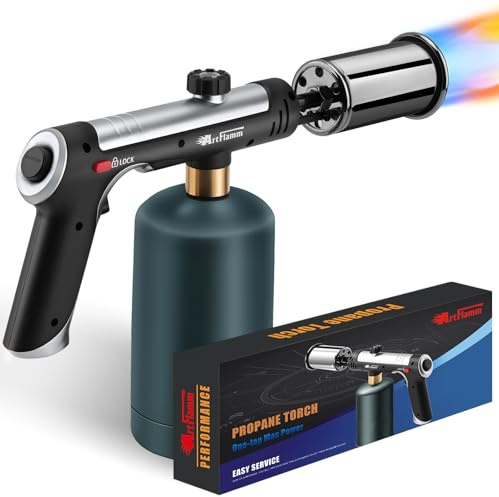 ARTFLAMM Pistolet torche au propane puissant avec mode turbo, briquet torche à charbon avec verrouillage de sécurité, chalumeau de cuisine pour cuisine, barbecue, cuisson du steak, grill (réservoir