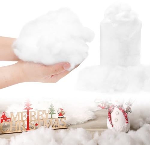 RANJIMA Konstgjord snö dekoration, 200 g jul konstgjord snö filt fiber fluffig snö för julgran vinter heminredning rock by fyllnadsvadd för gosedjur hantverk juldekoration
