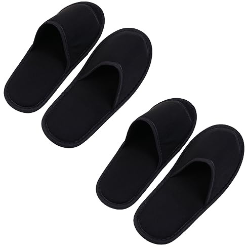 DEARMAMY 2 Paia di Ciabatte Pieghevoli Nere in Cotone ed Eva, Comode e Indossabili, per Dopo Bagno la Doccia, Sacchetto Portaoggetti e Design a Coulisse