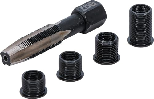 BGS 165 | Reparatursatz für Zündkerzengewinde | M10 x 1,0 | 5-tlg. | HSS-Gewindeschneider M12 x 1,0 | Länge 65 mm | Außensechskant-Antrieb SW 13 mm | 4 Einsätze | Längen 9,5/11,5/12,7/19 mm
