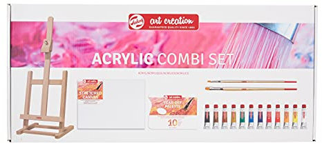 Talens Art Creation Set de pintura acrílica para principiantes con 12 colores (tubos de 12 ml), pinceles, paleta, lienzo y caballete | Pintura para adultos