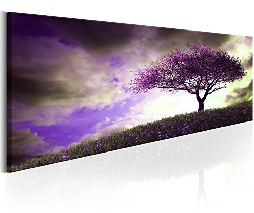 murando - Wandbilder XXL Baum 150x50 cm 1 tlg - Wand Deko Vlies Leinwand Bilder Groß Wanddeko Wohnzimmer Schlafzimmer Kunstdrucke Panoramabild - Landschaft Wiese violett Himmel Natur