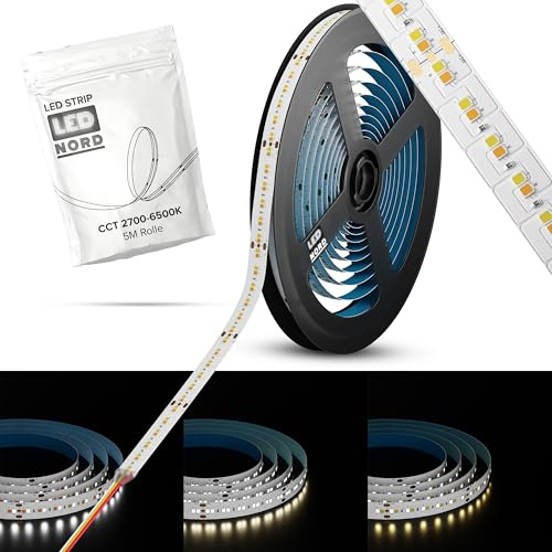 LED Nord CCT Strip 5m 240 SMD LEDs/Meter 2216 Chipsatz 24V dimmbar selbstklebend in warmweiß, kaltweiß, neutralweiß – LED Band 6500K, 30.000 Stunden Lebensdauer