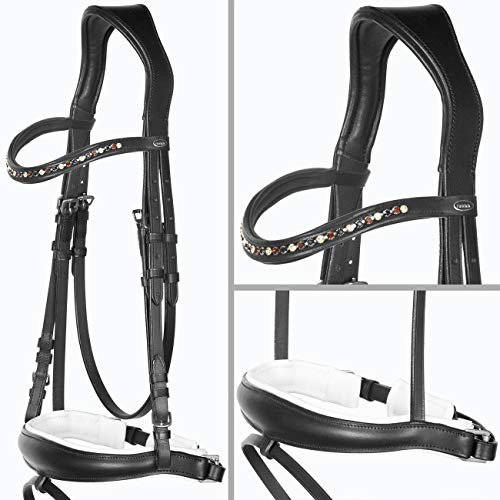 Heinick-Reitsport Trense SoftLine Competition Schwarz Weiß ergonomisch ~ Bari ~ WB VB Größe Vollblut/Cob