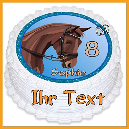 Tortenaufleger Pferd mit Wunschtext, Essbares Tortenbild, Zuckerpapier, Fototorte, Geburtstag