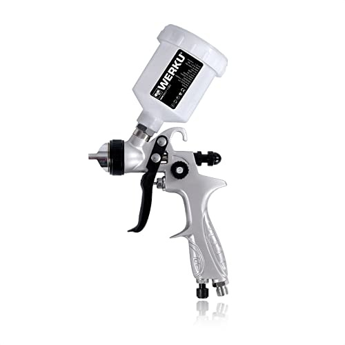 Werku WK501100, Pistola Pintar Gravedad Retoques Neumática, Calidad Profesional, Boquilla 0.8 mm, Depósito 125 ml, Sistema HVLP-II, Especial Barnices, Esmaltes, Viscosidades Bajas/Medias