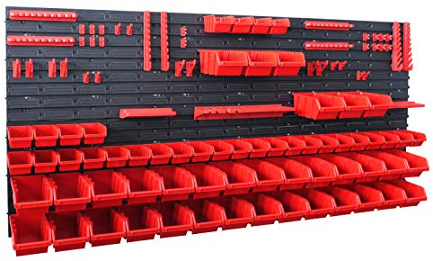 REXXER Werkzeugwand mit Sichtlagerboxen – 6 Paneele, 113 Teile | 1728 x 780 mm, Werkzeughalter und Sichtlagerboxen, modulares Ordnungssystem für Werkstatt, Garage und Keller