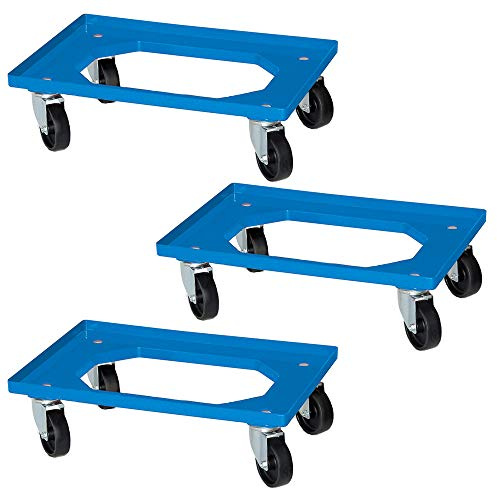 BRB 3 Logistikroller für 600 x 400 mm Behälter, Schwarze Räder, blau, Trgkf 250 kg