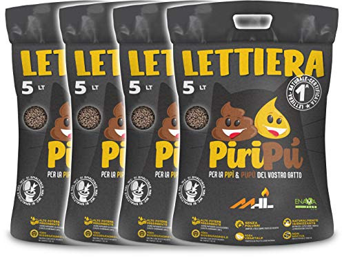 Piripù – Katzentoilette aus Pellet, natürlich, biologisch abbaubar, saugfähig, pflanzlich und zertifiziert – Kunststoffbeutel (20 Liter, 4 Stück)