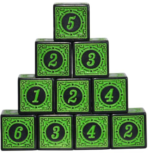 SmartDealsPro 10-pack D6 sex sidor 16 mm tärningsform för DND MTG PRG Wow bordsspel matematikundervisning ... (grön bokstav)