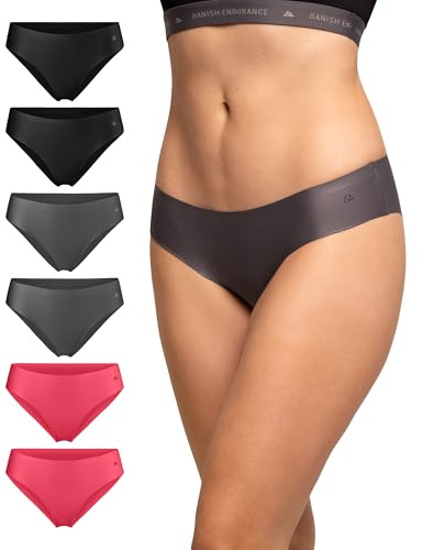 DANISH ENDURANCE Unsichtbarer Bikinislip Damen, Mikrofaser, 6er Pack | Unsichtbarer Bikinislips, Nahtlos, Schweißableitend & Etikettenlos für Sport, Büro & Alltag, Activewear Damen