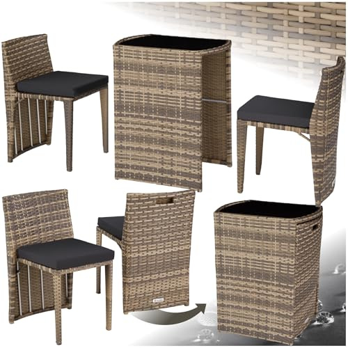 tectake® Poly Rattan Bistroset mit Aluminium Gestell, platzsparend zusammenschiebbar, Gartenmöbel Set mit 2 Stühlen und Tisch, Outdoor Möbel, Sitzgruppe für Garten Wintergarten Balkon Terrasse - Natur