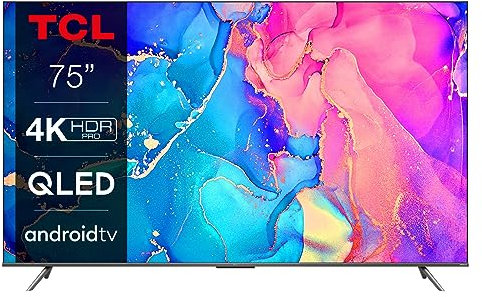 TCL 75C635K 75-inch QLED Television, 4K Ultra HD, Smart TV Powered by Android TV (Dolby Vision & Atmos, Onkyo Sound system, Freeview Play, Motion clarity, compatible with Google assistant & Alexa)