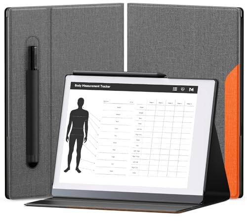 OLAIKE Book Folio Case für Remarkable 2 Paper Tablet 10.3 2020 Release, Smart Cover aus Premium-Stoff mit Stifttasche, stabiles Klappständer-Design (Nicht für Remarkable 1), Grau und Orange