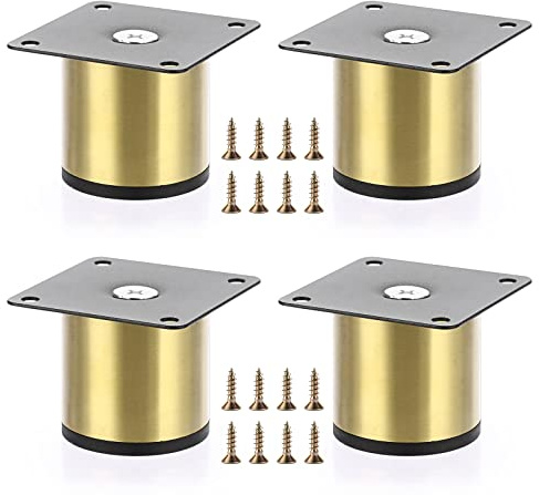 IGNPION 4Pcs 2'' Gold Furniture Feet, Aluminum Alloy Sofa Furniture Cabinet Riser DIY Furniture Replacement Legs for TV Cabinet Ottoman Sofa Cupboard