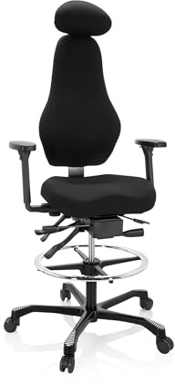 hjh OFFICE 608993 XXL Arbeitsstuhl RESISTIO Work ergonomischer Bürostuhl mit Ring-Fußstütze, Schwarz
