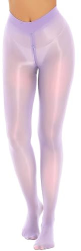TTAO Strumpfhosen für damen Durchscheinend Sexy Glänzende Ölstrumpfhosen Plüschstrümpfe Hohe Taille Fischernetz Strumpf Light Purple XL