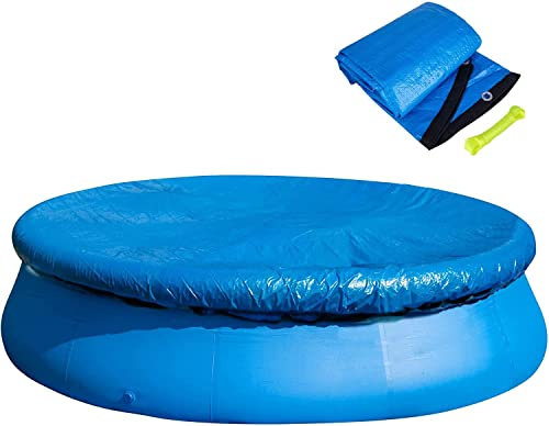 GIONAR 10 Ft Round Pool Cover,Swimming Pool Cover,Inflatable Pool Cover with Drawstrings,Outdoor Garden Dust Solar Pool Cover Protector, Frame Pool Rainproof Cover, Blue