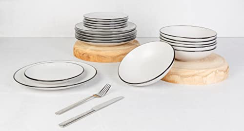 Cosy & Trendy Service de Table en grès céramique SPECKLE, blanc, 18 pièces, 6 personnes