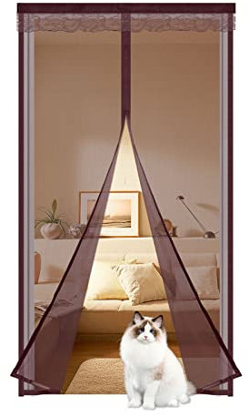 Fliegengitter Balkontür Magnet 85x200cm,Mückenschutz Tür mit kinderleichter Klebemontage ohne Bohren, Magnetischer Fliegenvorhang,Magnetvorhang Insektenschutz für Türen und Terrassen,Braun