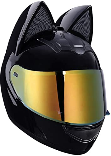Motorrad Full Face Motorradhelm Mit Katzenohren ECE/DOT Zertifiziert Damen Herren Integralhelme Motorrad Integrierter Roller-Helm Mofa Helm Moped-Helm