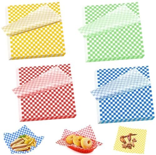 200 Stück Papierblätter Delmkin Burger Papier 30x30cm Quadrat Käsepapier Wachspapier für Lebensmittel Butter, Käse, Sandwich, Burger, Pommes