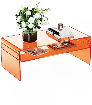 solaround Acryl Couchtisch, Durchsichtig Acrylglas Couch Tisch für Wohnzimmer, Orange, 80 x 50 x 38 cm