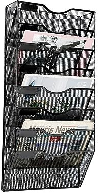 JEBELE 8 Fächer Zeitschriftenhalter Zeitungshalter Wand Mesh zeitschriften wandhalterung A4 Dokumentenablage Wand Büro Organisationsregal mit Etiketten Design Metall,Schwarz