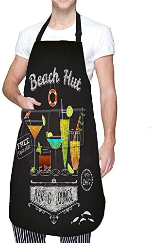 RFSHOP Wine Apron Various Cocktails Beach Hut Kitchen Apron 2 Pockets Waterproof and Oil-proof Neck Adjustable Apron for Men and Women Cooking BBQ 26.5X33.1 inch WQDWMS0018