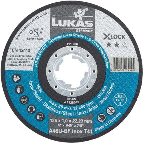 LUKAS-ERZETT 50 x Trennscheibe T41 für Edelstahl 125x1,0 mm gerade | mit X-LOCK | A46U-BF- 13,5x13,5x10cm