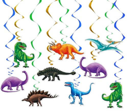 WERNNSAI Dinosaurier Party Wirbel Deko– 21 Stück Dinosaurier Party Dekorationen für Geburtstag Deckendekorationen für Kinder Jungen Thema Partyzubehör Glitzer Dekor Hängende Swirls | Dino Wirbel für Geburtstag Deckendekorationen für Kinder Jungen Thema Partyzubehör Glitzer Dekor Hängende Swirls