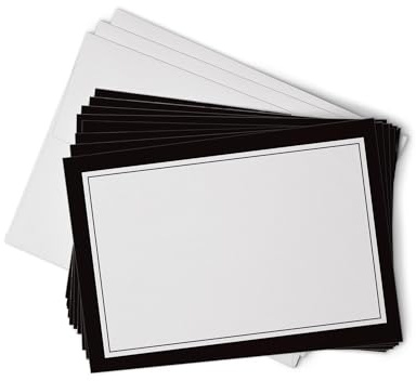 Hill Valley Greetings Blank Border Note Cards with Envelopes - 48 Classic Note Cards with Envelopes - Blank Simple Paneled Folding Cards For Business Professionals & Formal Events (Black)