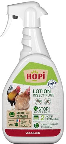 HOPI Lotion insectifuge Bassecour 500 ML - Conçue pour Les volailles (Poules, Poulets, Canards, oies, …) et Leur Environnement - Protection Anti parasitaire Tenue 1 à 2 semaines - Fabriqué en France