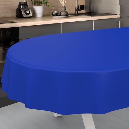 ANRO Wachstuch-Tischdecke Tischdecke abwaschbar Wachstuch Garten-Tischdecke Outdoor Indoor Oval 240x140cm Schnittkante Blau Wachstuchtischdecke Wachstischdecke wasserabweisend Gartentischdecke