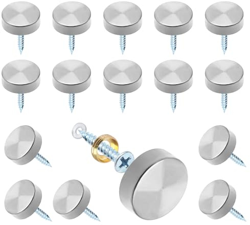 Coufce 20 PCS Screw Covers Caps, 16mm/0.64 Dia Decorative Mirror Screws Cap Nails, Stainless Steel Sign Holder Advertising Nails Fasteners Cover Nails(Silver)