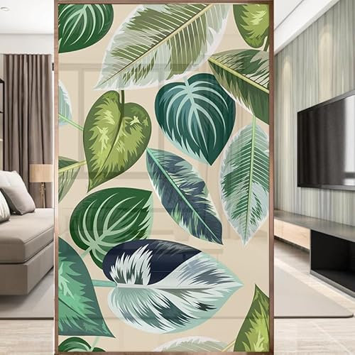 Sichtschutzfolie 3D Fensterfolie Glasdekorfolie PVC für Badezimmer Kinderzimmer Küche,Schlafzimmer Wohnzimmer Esszimmer Büro Hotels Klassenzimmer 44.5x300 cm Grünes Blatt