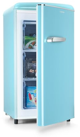 KLARSTEIN Laika - Congélateur, volume total 60 litres, thermostat à 5 niveaux, 0 à -18°C, 3 grilles, pose libre, design rétro - bleu