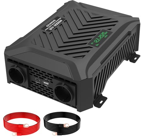 Gzunkng 2000W/4000W Spannungswandler 12v auf 230v Reiner Sinus Wechselrichter Power Inverter mit 2 EU Steckdosen, USB/Type-C und LCD Anzeige, Umwandler für LKW Camping Haushaltsgeräten