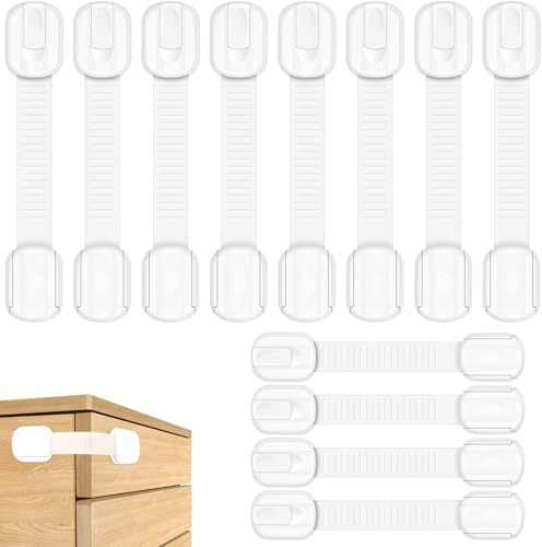 Septeamay 12 Stück Kindersicherung Schrank, Schubladensicherung Baby Weiß | Kindersicherung Schubladen für Tür Schränke Kühlschrank, Schrankschloss mit 3M Kleber ohne Bohren