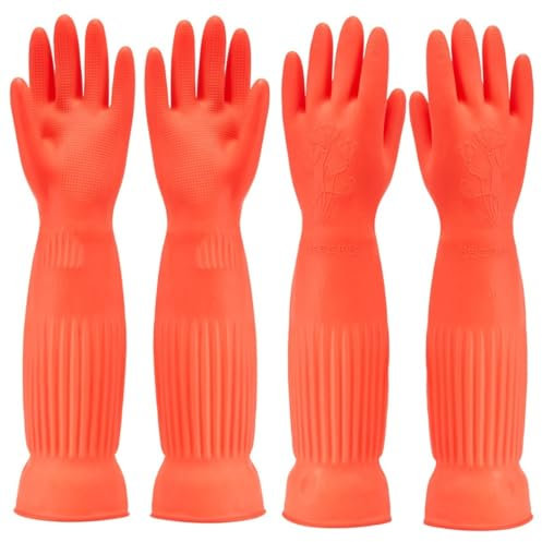 YIOIY Guanti in Gomma per Lavare i Piatti in Cucina, Guanti Antiscivolo per Lavare i Piatti Riutilizzabili e Impermeabili per La Casa (Rosso, L)