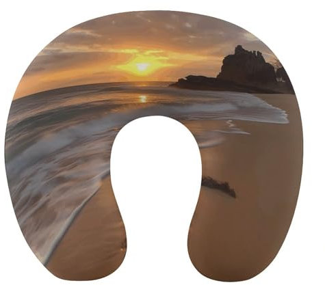 MNBVKL Kissen, bedrucktes Kissen mit Sonnenaufgang am Strand, Reisekissen, U-förmige Kissen, Universalkissen, Reisekissen
