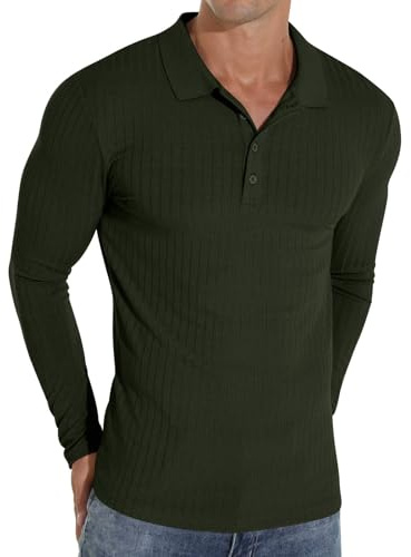 Sailwind Polo Shirts for Men Long Sleeve Tshirts Slim Fit Casual Shirts Classic Stretch Tops Golf Tee (Dark Green, M)