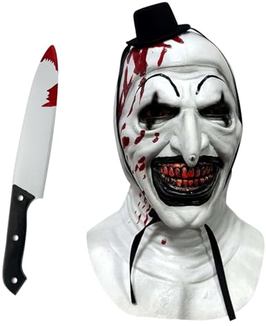Hangsky Halloween Masque de Terrifier, Masque de Clown d'Horreur Masque d'Halloween, Masque de Clown Tueur, Masque Effrayan pour Halloween Carnaval Cosplay Accessoires Sanglants d'Horreur
