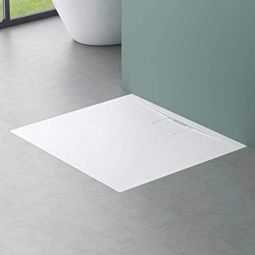 Mai & Mai Duschtasse 80x90x3cm Duschwanne aus Mineralguss | Mineralgusswanne in Weiß DIN-Anschlüsse Geoma07