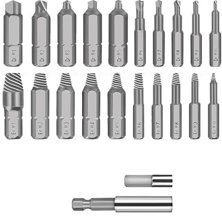 IUSOT 22 Stück Schraubenausdreher Set, Linksausdreher Profi Schrauben Entferner Ausdrehwerkzeug, Extraktor Kit für beschädigte und gebrochene Schrauben, HSS 4241 Werkzeug mit 6,35 MM Bithalter