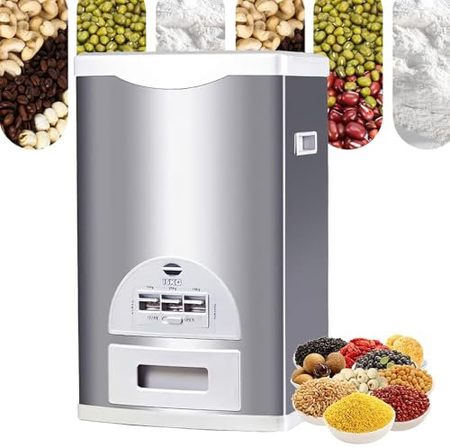 VoOqo Auto Rice Dispenser Container, Cereal Container 10kg, Stainless Steel Rice Dispenser, for Beans and Rice or Cereals, Airtight Moisture Proof Rice Storage Bin for Keep Food Fresh