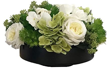 ZONABSQQ Kunstblumen Künstliche Blumen mit Vase, realistische Hortensien-Rosen, Seidenblumenarrangements, künstliche Blumen im Topf, Tischdekoration für jeden Anlass