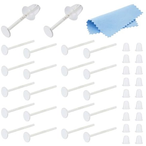 DICOSMETIC 15 Paar 925er-Sterlingsilber-Ohrstecker, flache Ohrstecker, 3 mm, silberfarbene Ohrring-Pads, Rohlinge, Ohrringnadel mit 50 Ohrmuttern und 1 Poliertuch für Schmuckherstellung