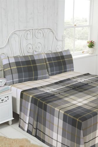 Set di lenzuola in flanella di cotone spazzolato, Rapport Home Lomond per letto singolo, colore blu, include lenzuolo di sopra e 2 federe – Biancheria da letto morbida, calda e traspirante per un
