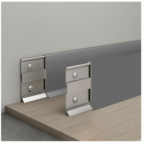 fussleisten 2 Stück Sockelleistenverkleidung, 1,2 m Länge, insgesamt 2,4 m, Aluminium-Sockelleistenabdeckungen für Badezimmer, Küche, wasserdichte Metall-Sockellinie, Wand – komplettes Zubehör(Gray 2p